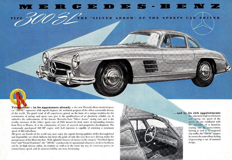 Mercedes Benz 300SL var bland det dyraste man kunde köpa 1954, prislappen var cirka 6400 dollar i Amerika. 300SL kom till genom påtryckning av den amerikanska importören Hoffman och drygt 80% av allihop såldes där.