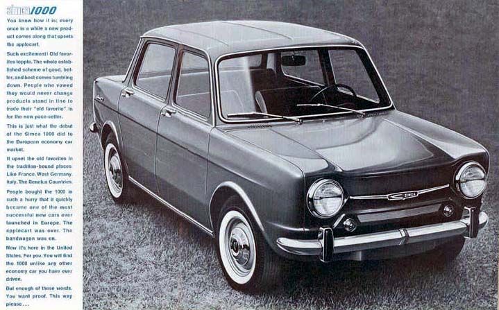 Chrysler tog mer och mer kontrollen över Simca i Frankrike, och man kom att lansera dessa Simca 1000 i USA, 1964