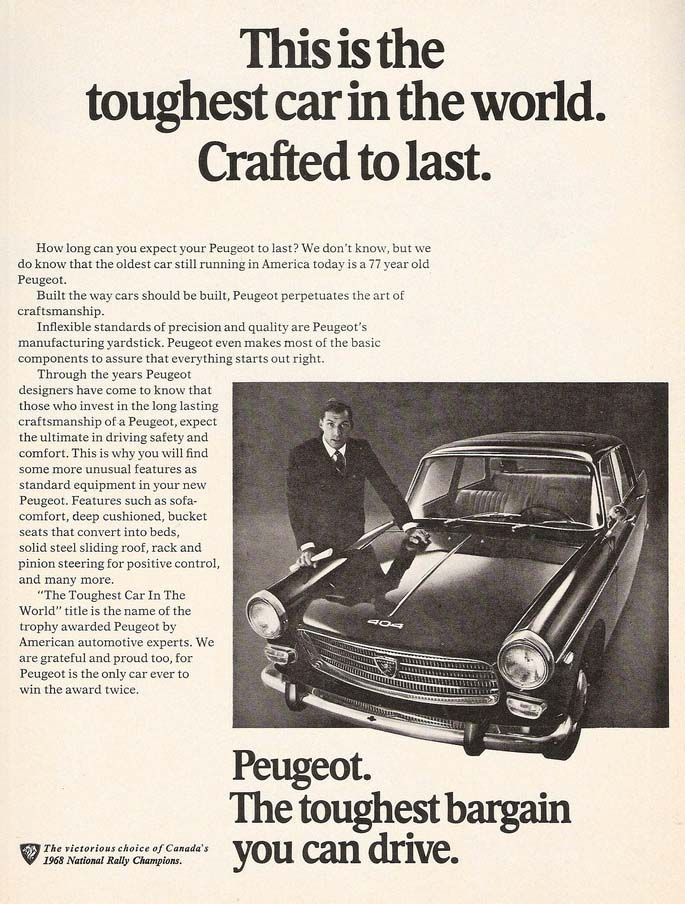 Peugeot gjorde hyfsat bra ifrån sig i Nordamerika också, här 404 för Kanada 1969