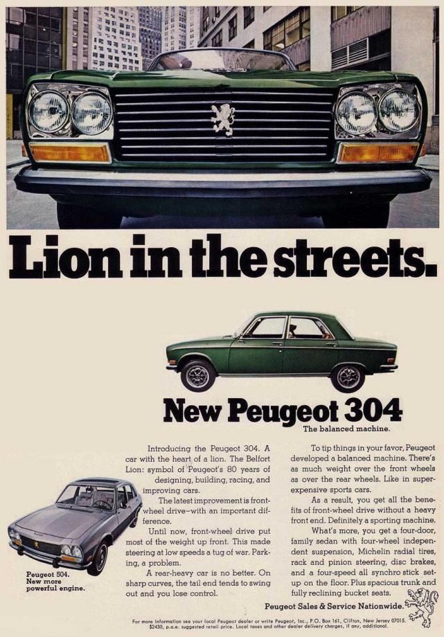 Peugeot 304, med dubbla lampor speciellt för Amerika